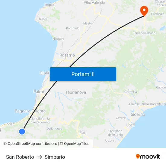 San Roberto to Simbario map