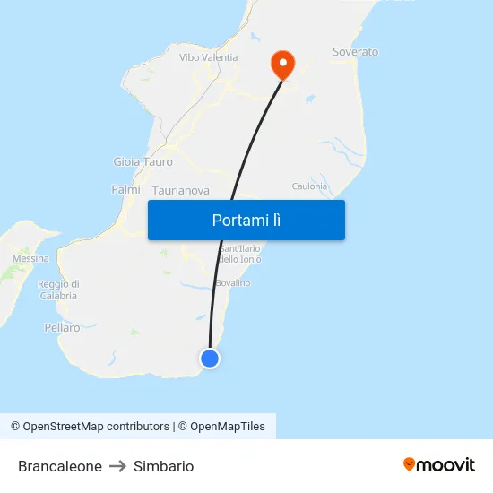Brancaleone to Simbario map