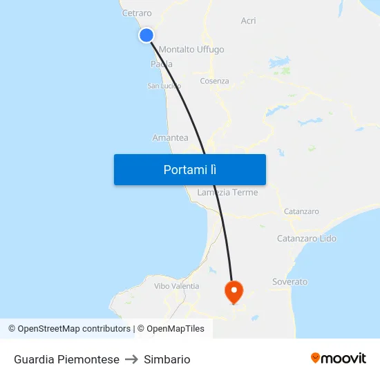 Guardia Piemontese to Simbario map