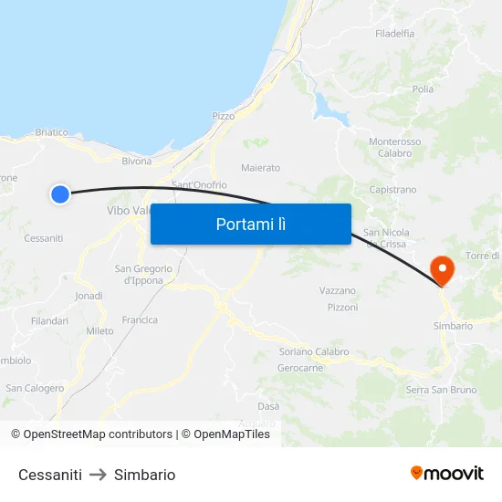 Cessaniti to Simbario map