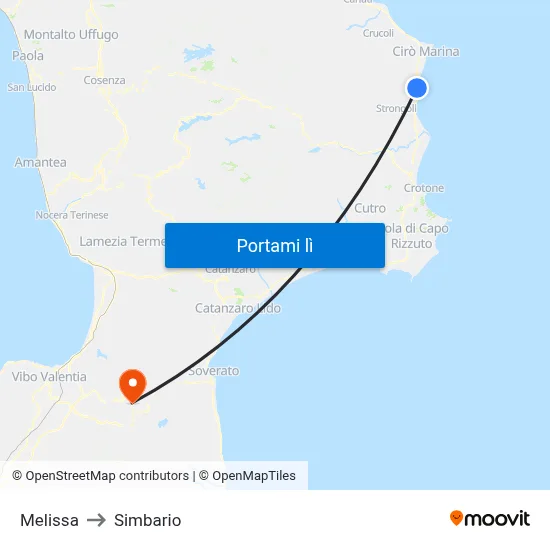 Melissa to Simbario map