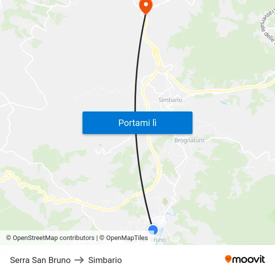 Serra San Bruno to Simbario map