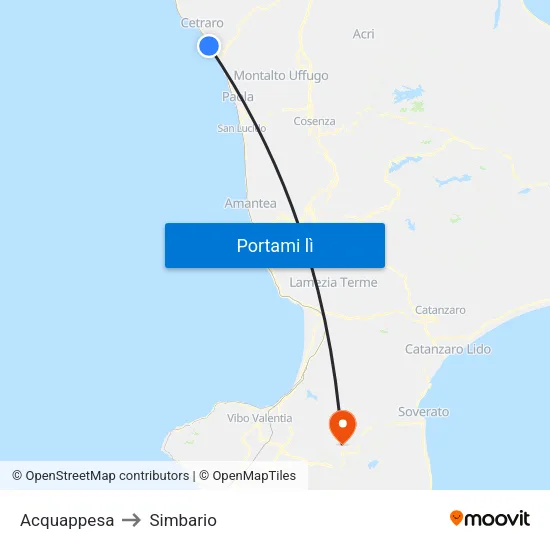 Acquappesa to Simbario map
