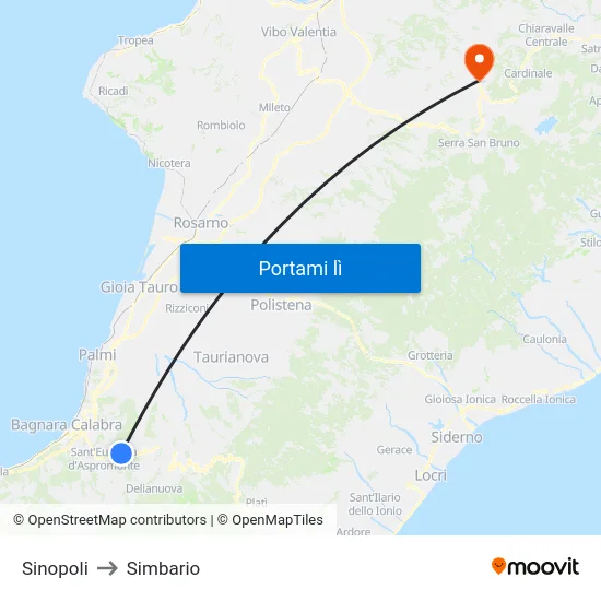 Sinopoli to Simbario map