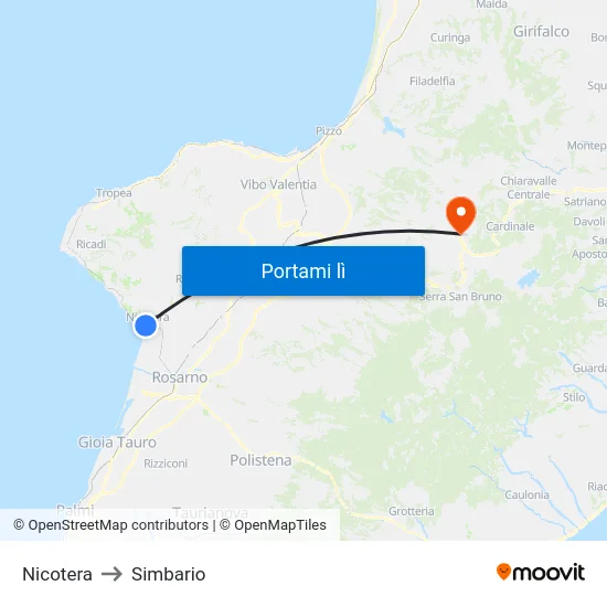 Nicotera to Simbario map