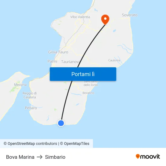 Bova Marina to Simbario map