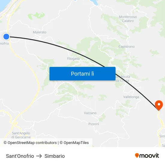 Sant'Onofrio to Simbario map