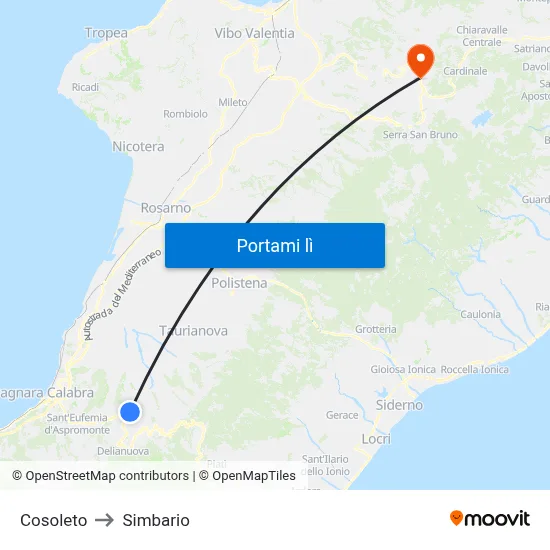 Cosoleto to Simbario map