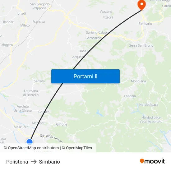 Polistena to Simbario map