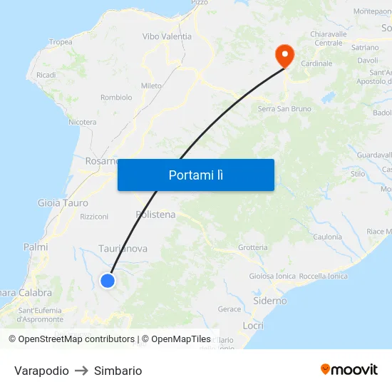 Varapodio to Simbario map