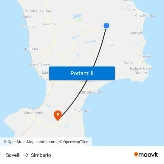 Savelli to Simbario map