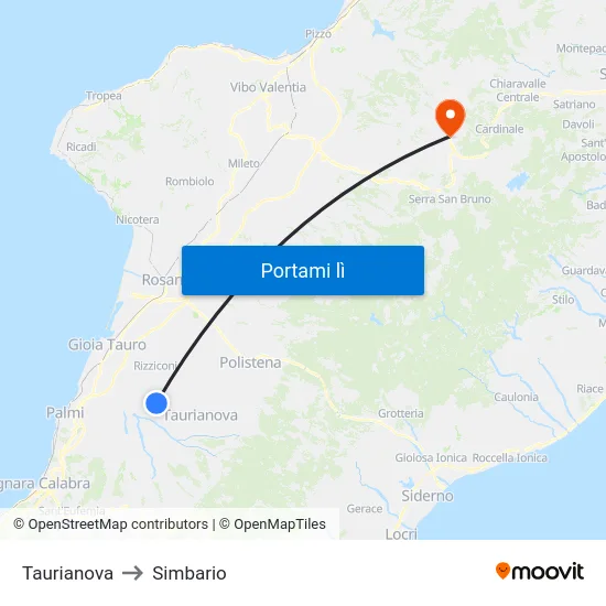 Taurianova to Simbario map