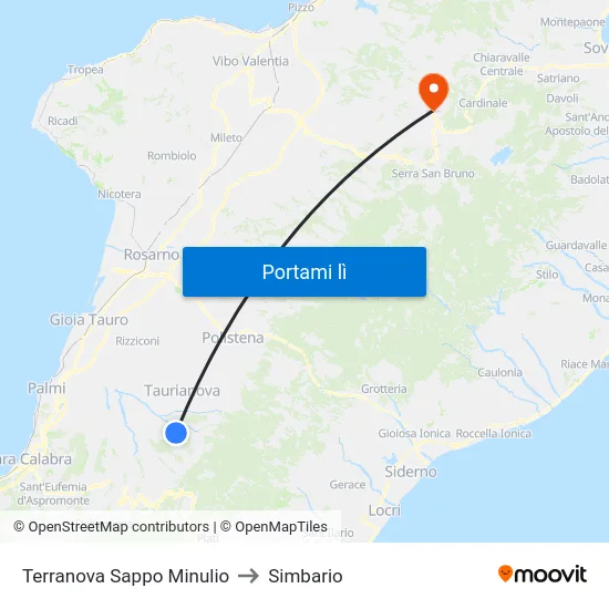 Terranova Sappo Minulio to Simbario map