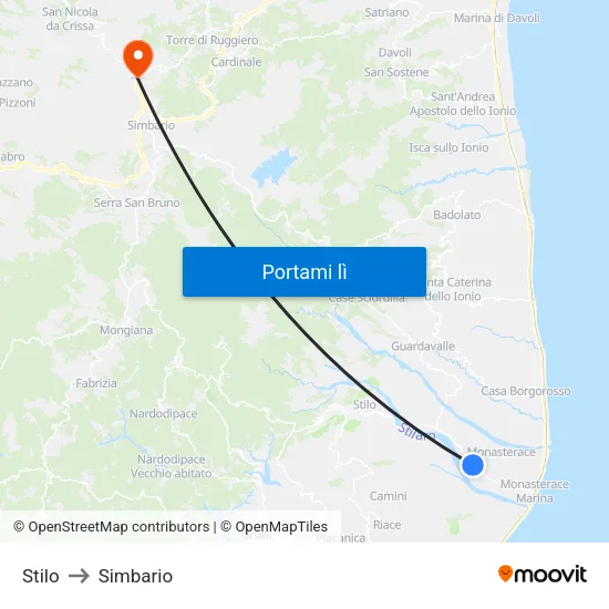 Stilo to Simbario map