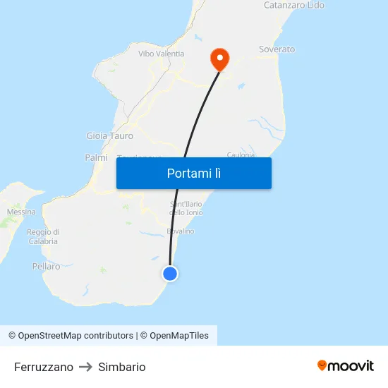 Ferruzzano to Simbario map