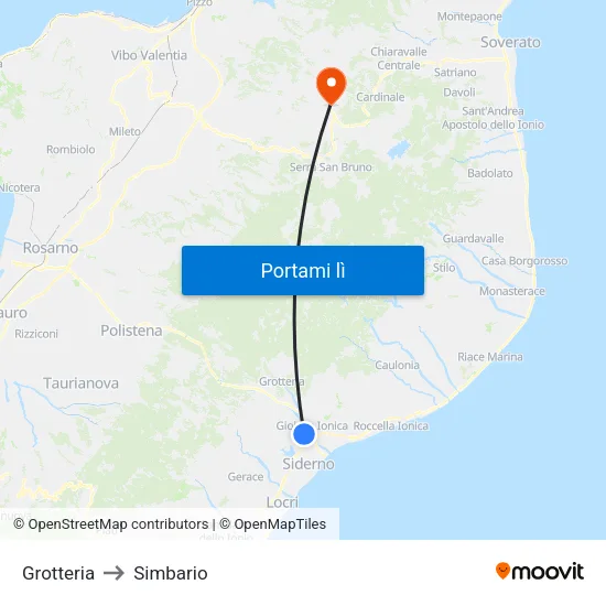 Grotteria to Simbario map