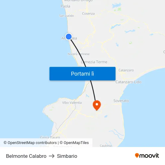 Belmonte Calabro to Simbario map