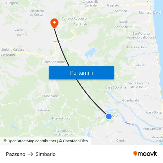Pazzano to Simbario map