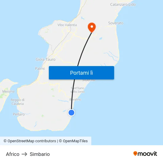 Africo to Simbario map