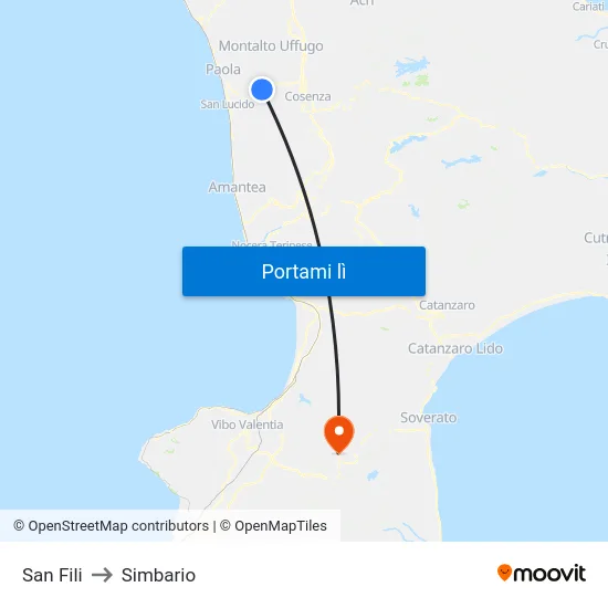 San Fili to Simbario map