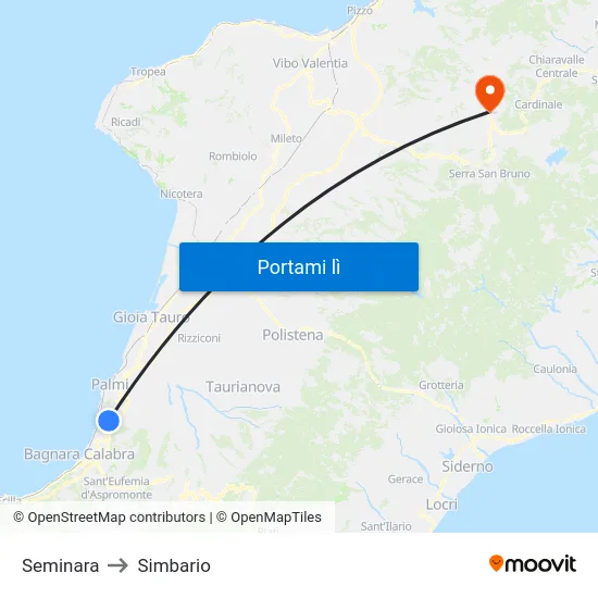 Seminara to Simbario map