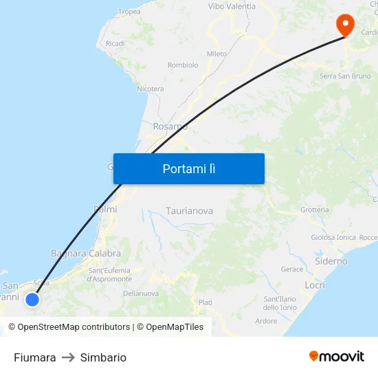 Fiumara to Simbario map