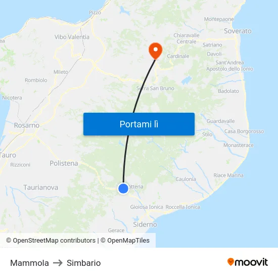 Mammola to Simbario map