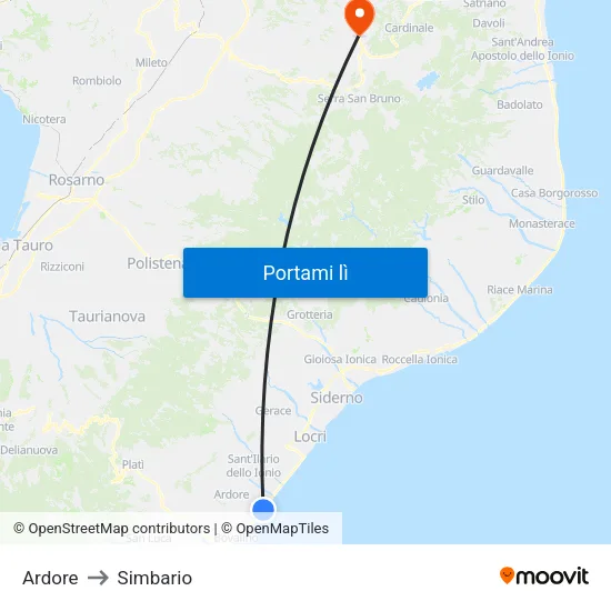 Ardore to Simbario map