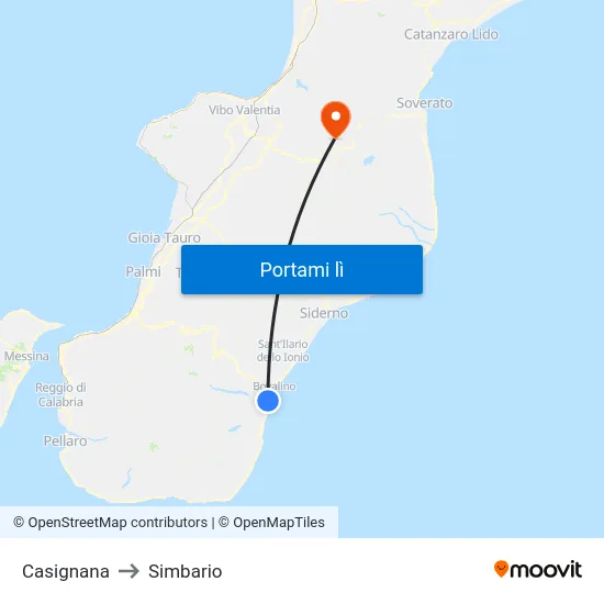 Casignana to Simbario map