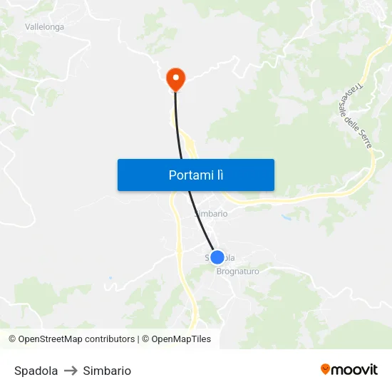 Spadola to Simbario map