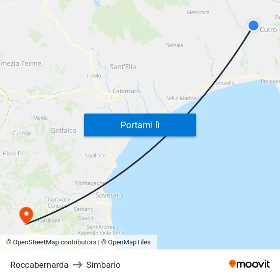 Roccabernarda to Simbario map