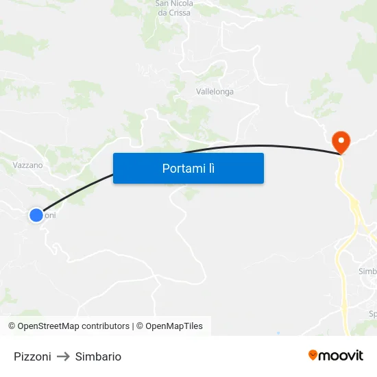 Pizzoni to Simbario map