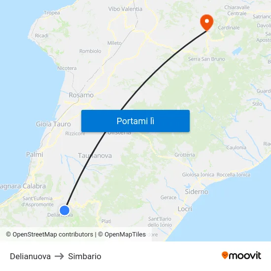 Delianuova to Simbario map