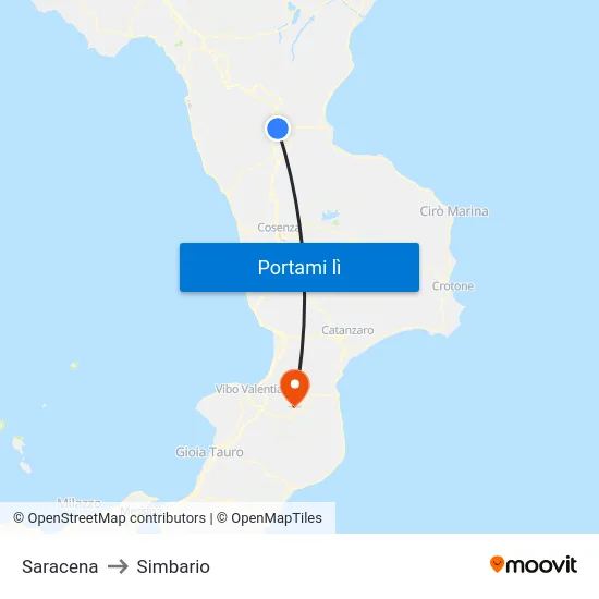 Saracena to Simbario map