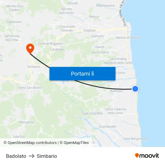 Badolato to Simbario map