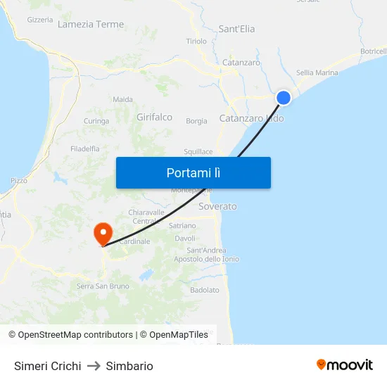 Simeri Crichi to Simbario map