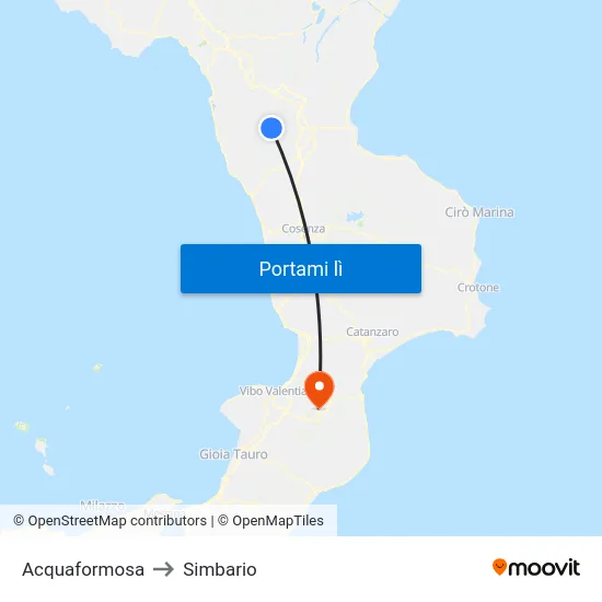 Acquaformosa to Simbario map