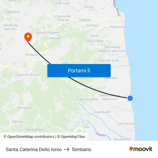 Santa Caterina Dello Ionio to Simbario map