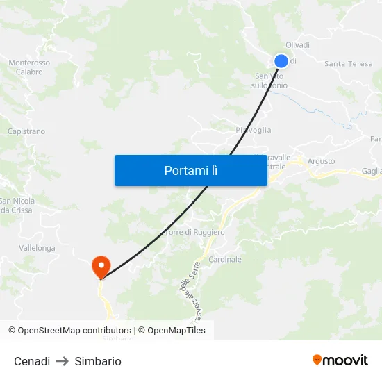 Cenadi to Simbario map