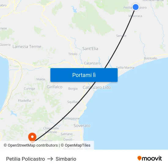 Petilia Policastro to Simbario map