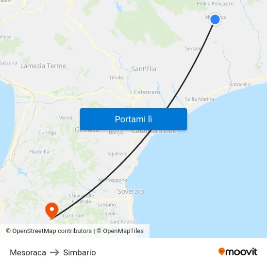 Mesoraca to Simbario map
