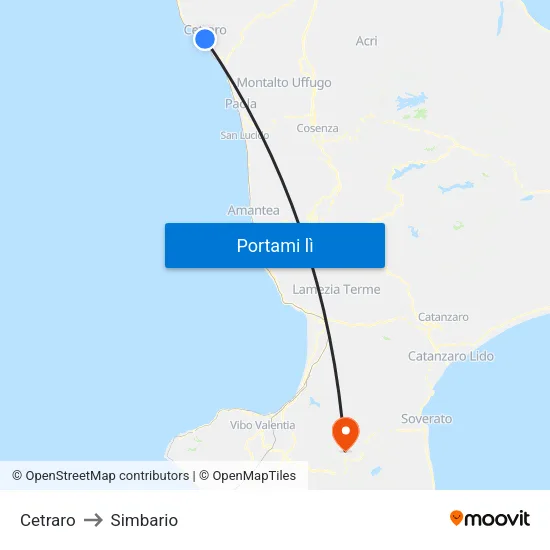 Cetraro to Simbario map