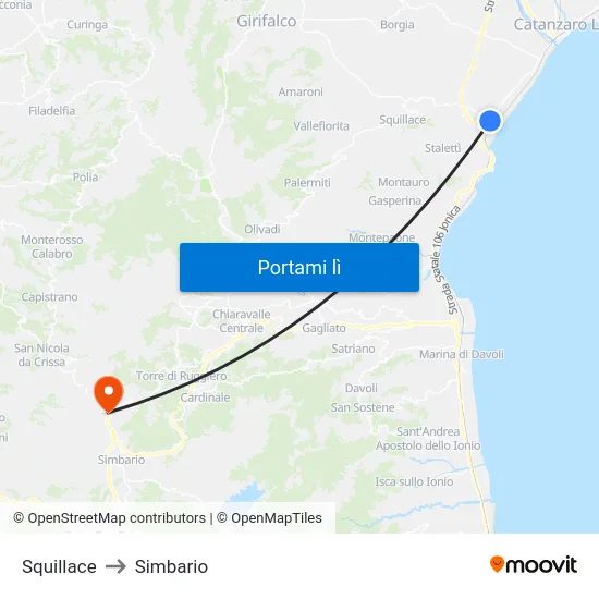 Squillace to Simbario map