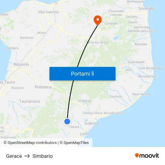 Gerace to Simbario map