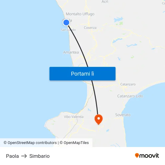 Paola to Simbario map