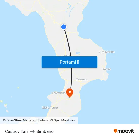 Castrovillari to Simbario map