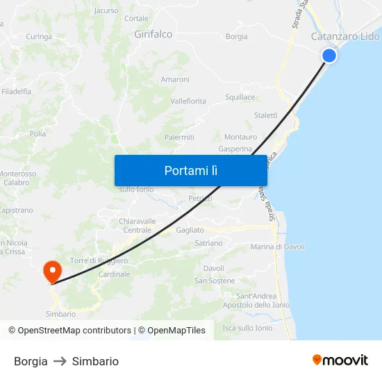 Borgia to Simbario map