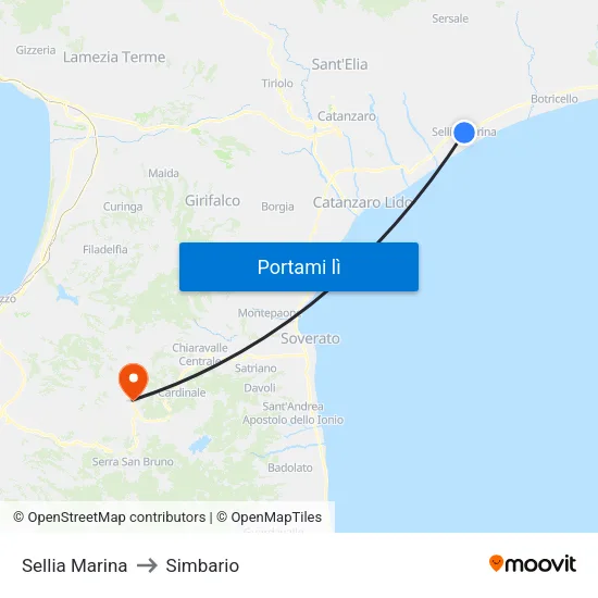 Sellia Marina to Simbario map