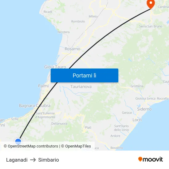 Laganadi to Simbario map