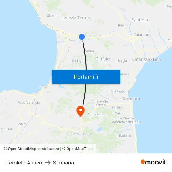 Feroleto Antico to Simbario map